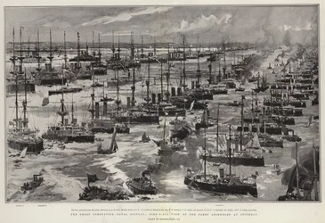 Die große Krönungs-Marineparade, Vogelperspektive der Flotte in Spithead